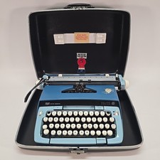 Smith Corona Galaxie 12 Twelve XII Typewriter with Case Vintage 1970s Blue thumbnail