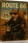 Route 66 Motorcycle Squirrel Vintage Tin Metal Signs Home Décor 8x12