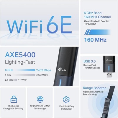 TP-Link AXE5400 USB WiFi 6E Adapter for Desktop PC, Tri-Band Wi-Fi Dongle