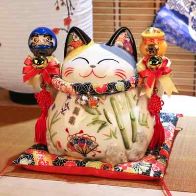 Ceramic Lucky Cat Maneki Neko Fortune Cat Statue FengShui Ornaments Handicraft