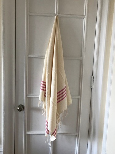 NEW High-quality Ecru Beach Towel Pink Striped- Peshtemal- 100% Cotton 67" x 36" - Picture 3 of 5