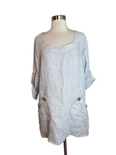 Tempo Paris Linen Top Women’s XL Gray Long Sleeve… - image 1