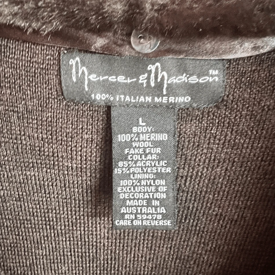 Mercer and Madison 100% Marrón Lana Merino Italiana Talla Grande Cuello de Piel Glamuroso Foto 2 de 4