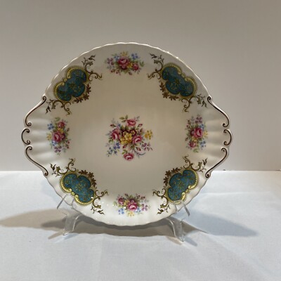 Royal Albert Berkeley Serving Cake Tray Handled 10'' Plate Floral Pink Turquoise