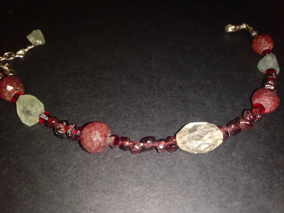 Ruby, Aquamarine, garnet adjustable, stackable bracelet Ooak handmade - Image 2 of 2
