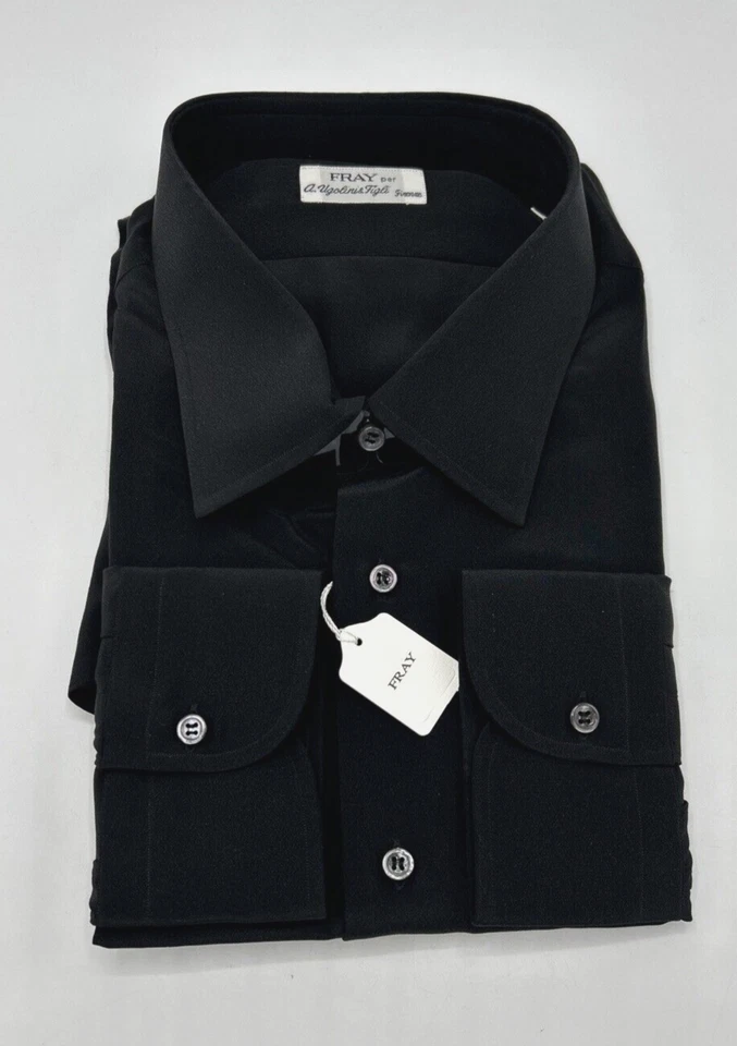 Camisa de vestir de lujo A Ugolini & Figli Fray talla 18,5/46 negra 100 % seda Italia nueva con etiquetas Foto 2 de 4