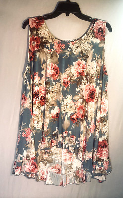 Pink Coconut Hi Low Tunic XL Multicolor Floral Sleeveless Tropical Beach Top