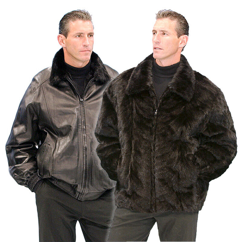 Mink Fur Bomber Jacket Reversible to Leather in Black