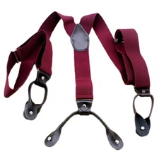 IntBuying New Button Holes Link Men's Suspenders-Wine Red Color
