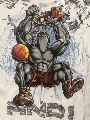 Vintage AND1 Basketball Slam Dunk Graphic White tee Shirt Size