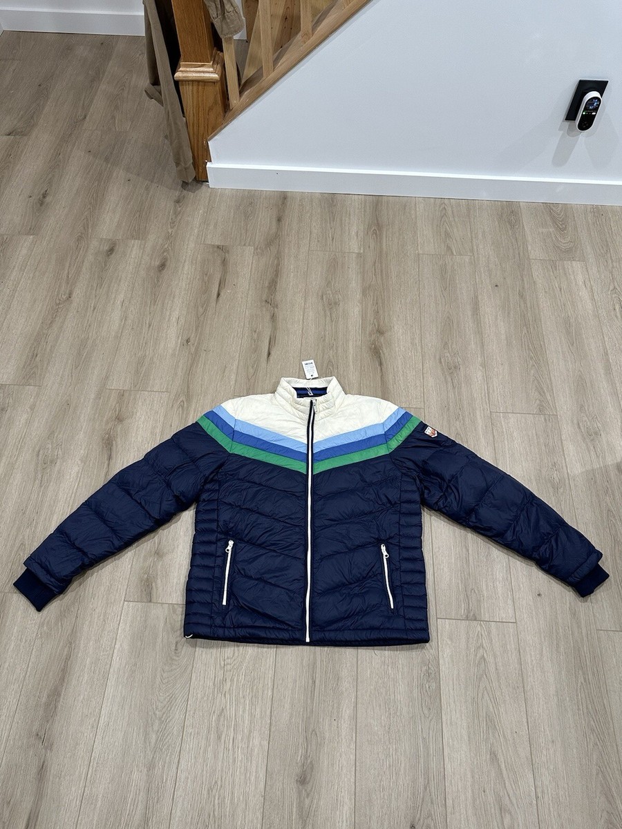 NWT Marine Layer Zurich Puffer Coat Men's L Blue Striped Lost