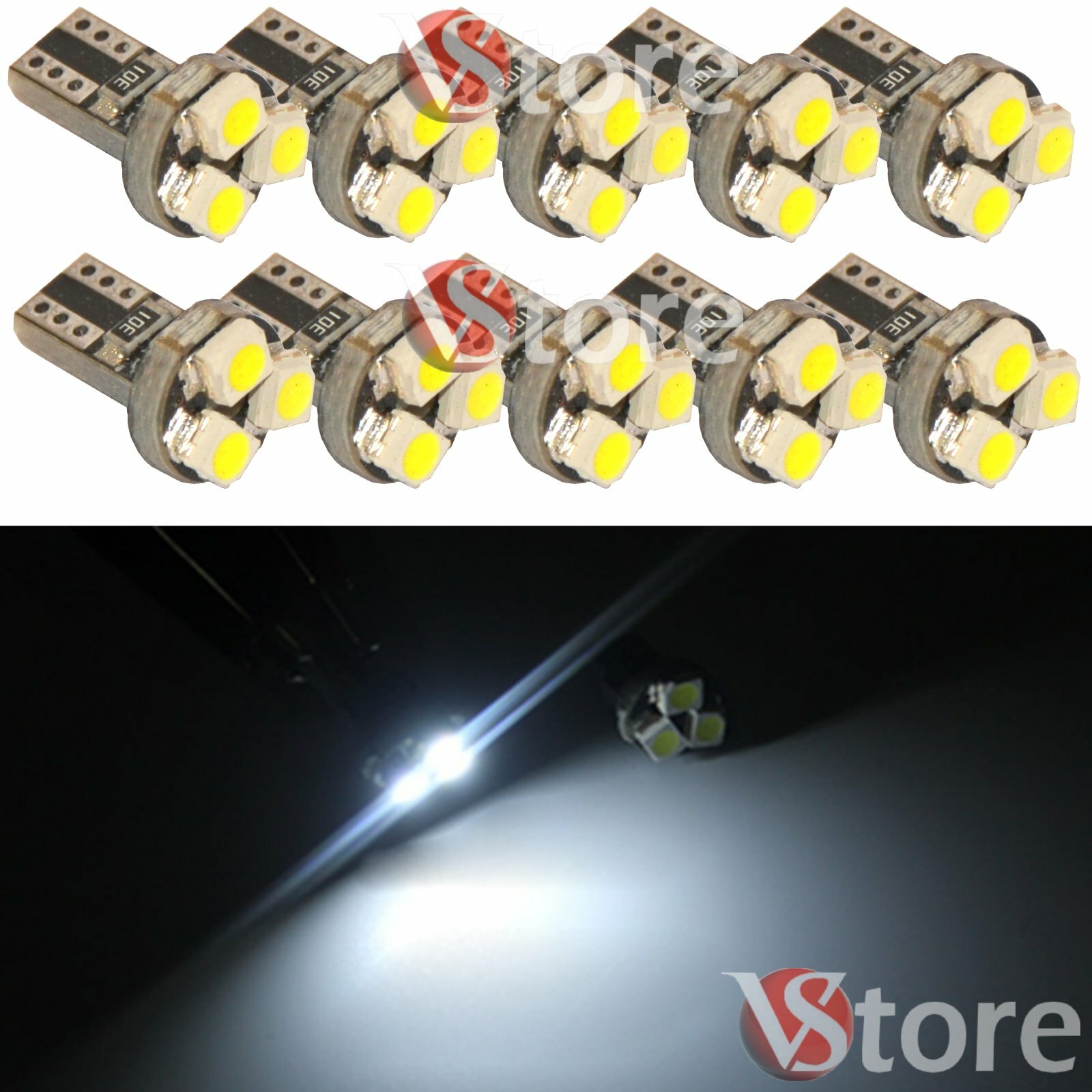 10 T5 3 LED SMD 3528 Canbus White Dashboard Lights Instrument Panel