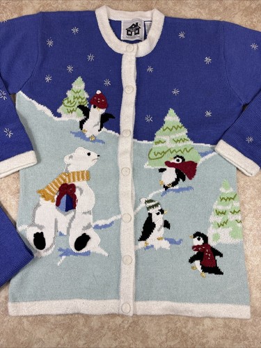 Storybook Knits Winter Theme Knit Sweater w/Scarf Polar Bear/Penguin Size S - Picture 2 of 8
