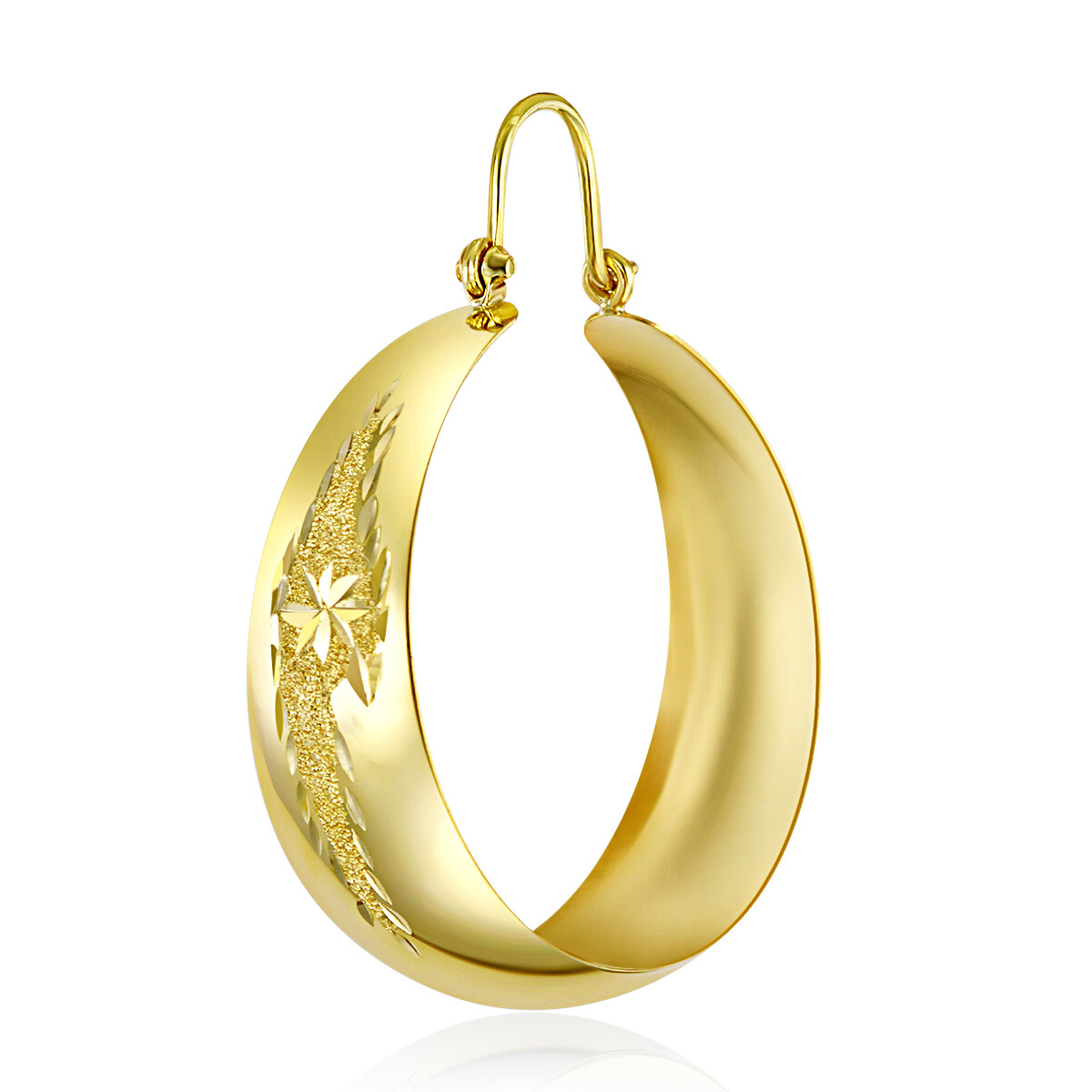 Wellingsale 14k Yellow Gold Etched Bangle Hoop Earrings (30mm Diameter)