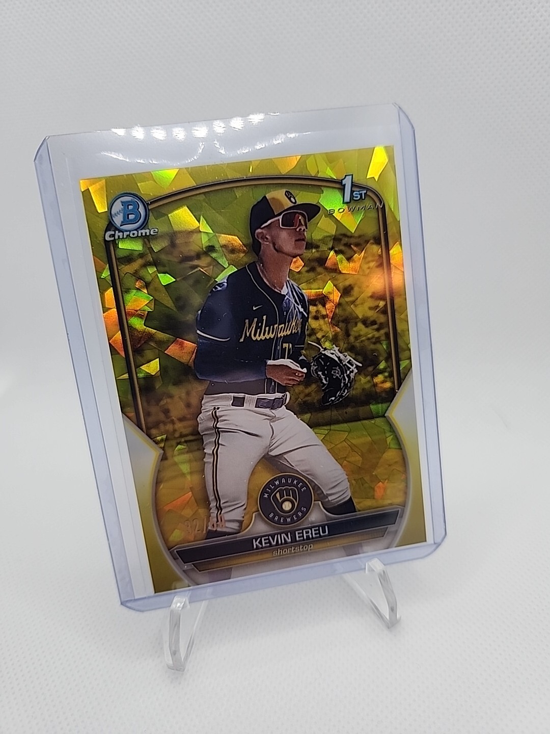 2023 Bowman Chrome Sapphire KEVIN EREU 1st Bowman Yellow Refractor 20/50 Brewers