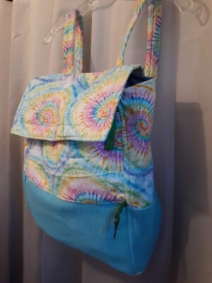 New Double Handle Backpack Carry All Blue Pink Rainbow Tie Water resistant liner STATE Bags | Kane Kids Large Backpack Recycled Poly Canvas  main image 4