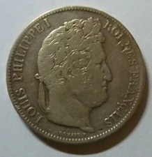 1840-BB FRANCE - 5 FRANCS - LOUIS PHILIPPE I - STRASBOURG MINT - 3/4 Oz SILVER