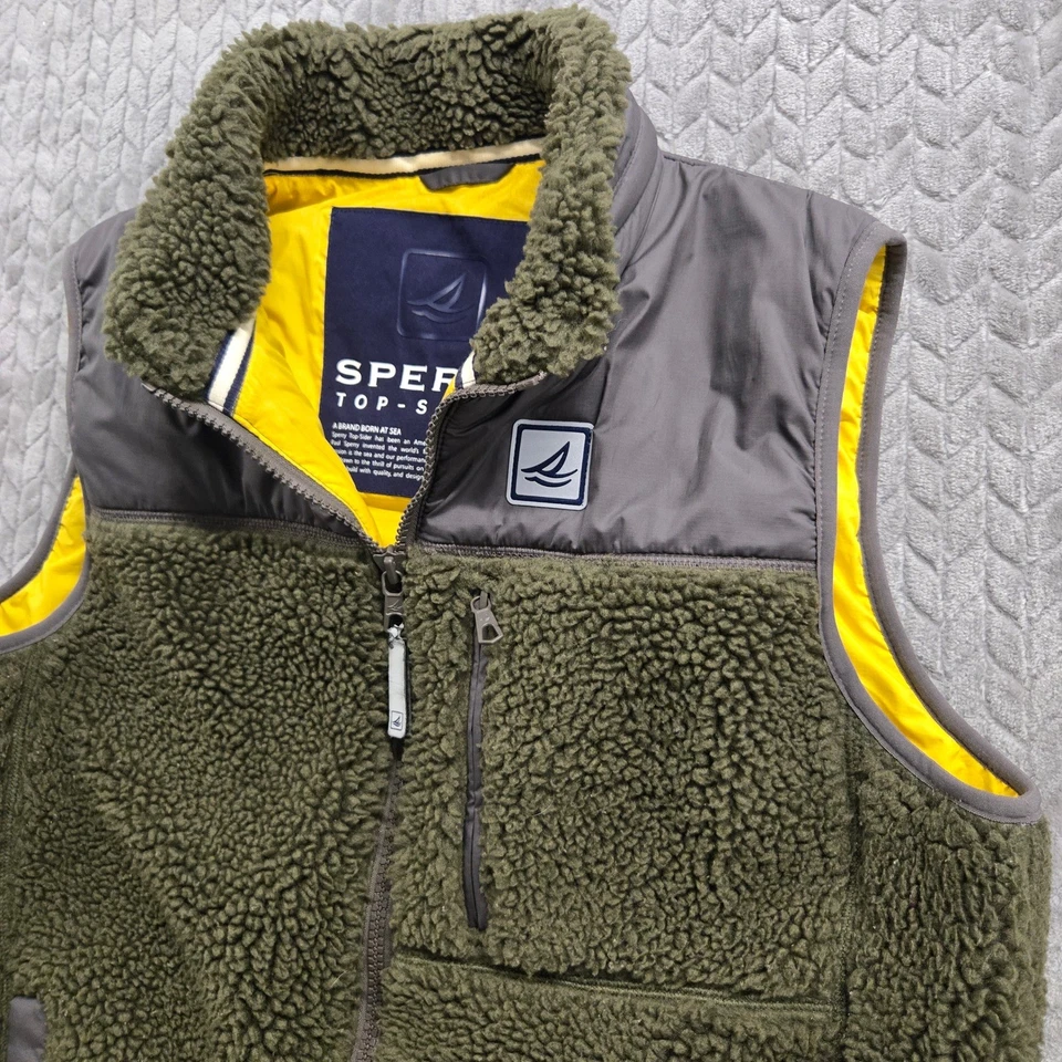 Chaleco polar Sperry Top-Sider verde oliva para hombre talla grande gris bolsillos recortados Foto 2 de 4