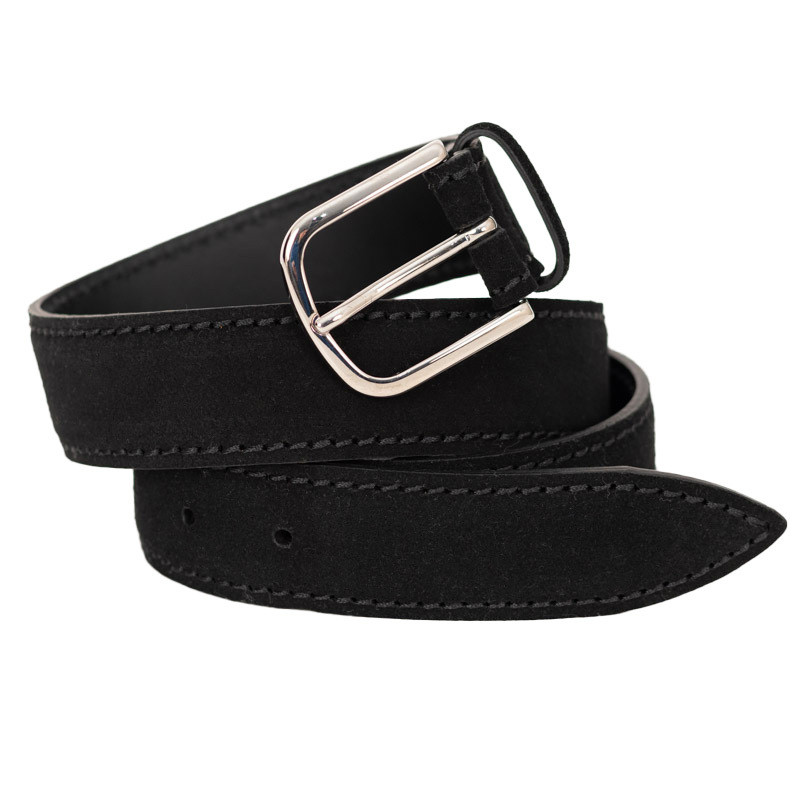 Orciani Men's 95cm Black Suede Stitched Leather Belt with Yahoo Easy Buckle