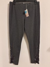 NWT Johnny Was Gen Legging charcoal gray with floral embroidery Woman  s Large