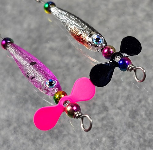 (2) Kingfisher Tackle Prop Blade Jig "Big Fathead Minnow" Wolfram Perlen 2,5" 4g - Bild 1 von 5