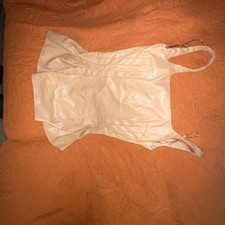 Beige Faux Leather Corset Top with Zip Closure and Straps