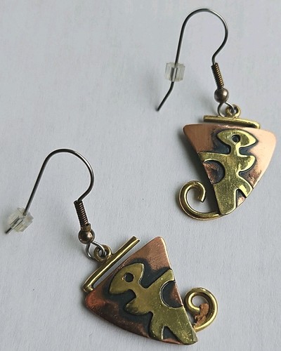 Signed Chris Anderson Copper Mixed Metals Pierced Earrings