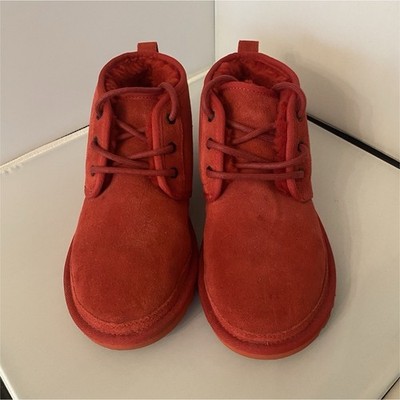 UGG Red Suede Ankle Chukka Boots Lined Lace-Up Comfort Round Toe