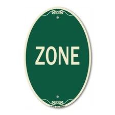 SignMission Designer Series Sign - Zone 12" x 18" Green & Tan Aluminum Oval Sign