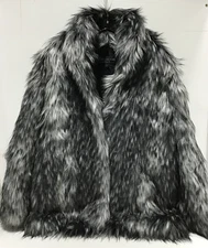 Donna Salyers Fabulous Furs Fox Faux Fur Smokey Shawl Collar Coat Sz. Large