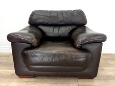 ARMCHAIR Chocolate Brown Leather Wood Feet Removable Back Cushions FREE DELIVERY