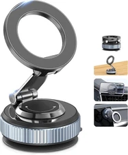 Vacuum360° Adjustable Car Phone Mount for Magsafe with Suction Cup & Swivel Lock