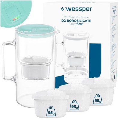 Wasserfilter Kanne Glas minze 3L Wessper LED Filterwechselanzeige 1+3 Filter