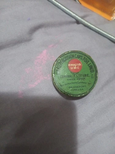 U.M.C. Central Fire Ground Edge Percussion Caps Empty Tin, Civil War Era