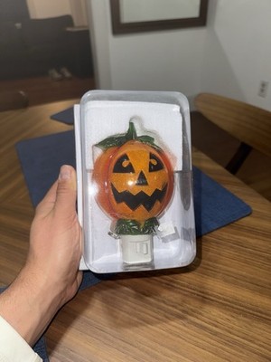 Ganz Jack O Lantern Pumpkin Halloween Plug in Night Light Stained Glass NEW