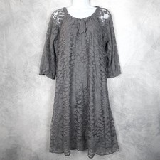 Garnet Hill Dress Womens 12 Gray Floral Lace Shift 3/4 Sleeve Romantic Retro