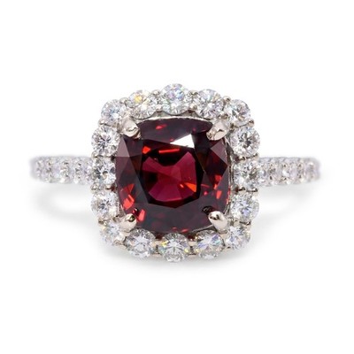 Vintage 18k Weißgold 2,66ct GIA Burmesischer roter Spinell und Diamant Ring