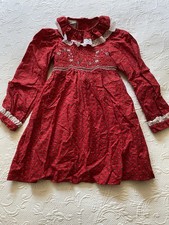 Polly Flinders Smocked Christmas Girls Dress Size 6X Vintage s3