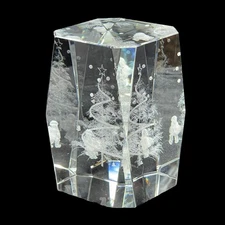 3D Engraved Laser Etched Glass Crystal Paperweight Christmas Tree Santa