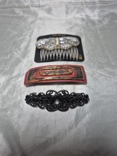 Vintage Hair Accessory Lot 2 Barrettes And 1 Comb