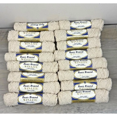 Bear Brand Win-lite Yarn DuPont Acrylic Color 39 Cream Lot of 16 Skeins Vtg USA - product listing photo