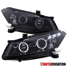 Fit 2008-2012 Honda Accord Coupe Black Smoke LED Halo Projector Headlights Lamps