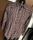 Roper Brown Red Floral Striped Pearl Snap Western Shirt Mens L Large Retro rodeo