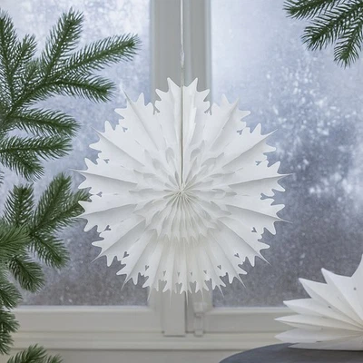 FESTIVE WONDERLAND 10 x Large 3D Hanging Christmas Snowflake Decorations Honeycomb Paper 25-35cm