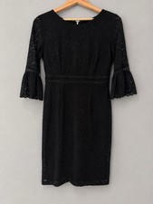 Tommy Hilfiger Black Lace Sheath Dress Size 8 Bell Sleeve Cocktail Wedding Guest
