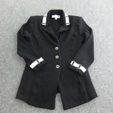 St John Collection Jacket Womens 4 Black Knit Blazer White Trim Gold Buttons USA