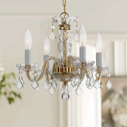 Crystorama Traditional Crystal 15" Brass and Crystal Mini Chandelier - Picture 1 of 6