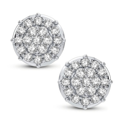 Große Ohrstecker 2/10 ctw echter Diamant Rundschliff 10 K Weißgold konfliktfrei