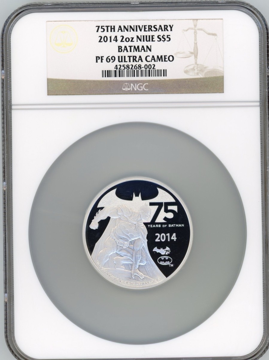 BATMAN 75th ANNIVERSARY 2014 NIUE 2oz SILVER COIN $5 NGC PF69 UC
