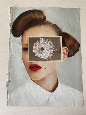 Original Collage Kunst A Woman s Portrait with a Flower Figurative Surreal